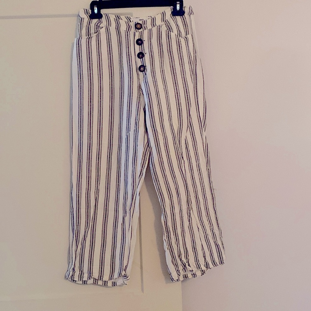 MNG Casual Cream Striped Linen Pant - Size XS